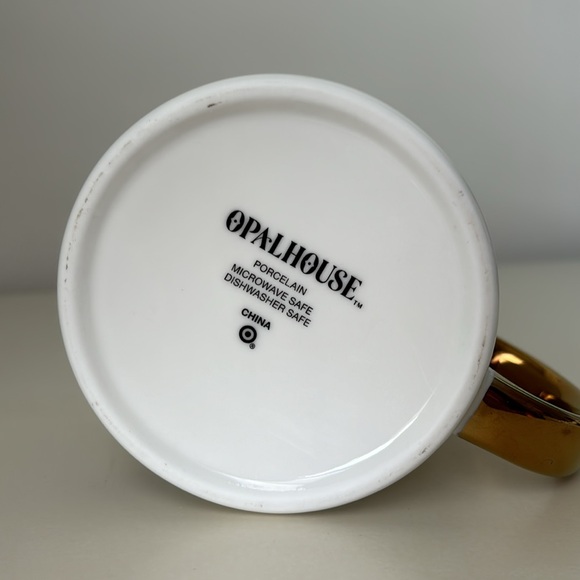 Opal House Name Initial E Floral Large Porcelain Coffee Mug metallic gold handle - Picture 7 of 8